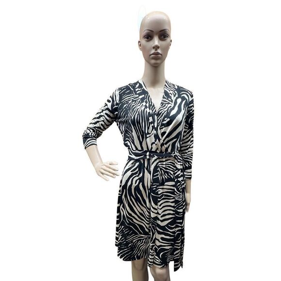 Liz Claiborne Abstracted Black Wrap Dress Size S - Picture 1 of 3